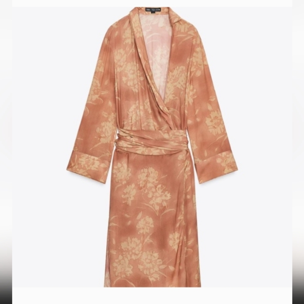 Women's Satin Maxi Wrap Dress - Burnt Orange Floral - Picture 6 of 7